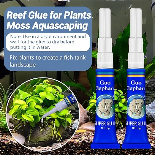 Aquarium Glue Fish Safety, 2Pcs Coral Reef Glue for Plants Moss, Coral, Stone, Wood Aquascaping, Quick Drying (2)