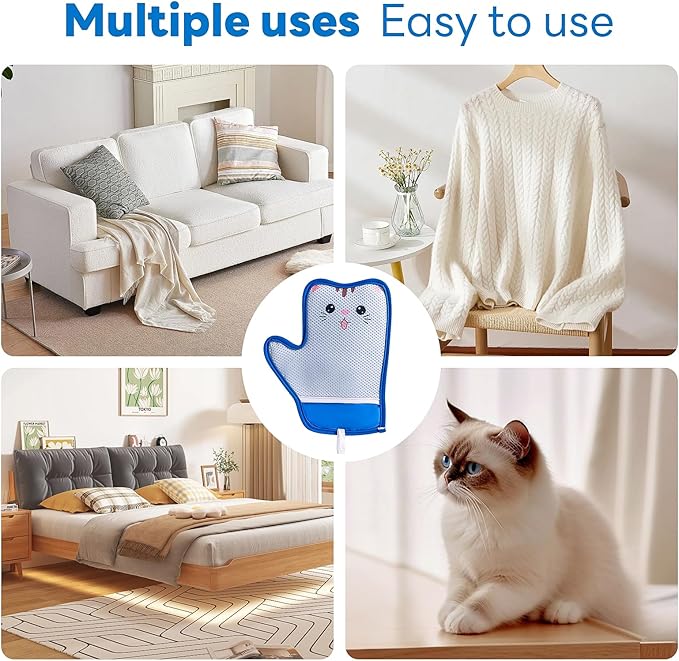 Haiou 4 Pcs Pet Hair Removal Gloves Washable, Magic Brush Reusable Grooming Gloves for Dogs, Cats on Furniture, Beds, Cars Quick Fur Remover Tool