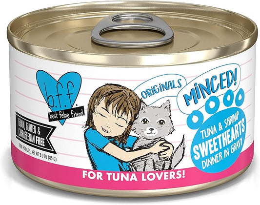 Weruva BFF Minced Natural Wet Cat Food, Tuna and Shrimp Sweethearts in Gravy, 3oz Can, Pack of 24