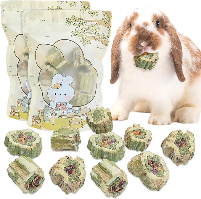 Fhiny Rabbit Chew Toys Natural Baked Papaya Wood Bunny Molar Treats Contain Alfalfa Grass Apple Carrot and Purple Sweet Potato Filling for Hamsters Guinea Pigs Chinchillas Teeth Grinding(0.44 lb)