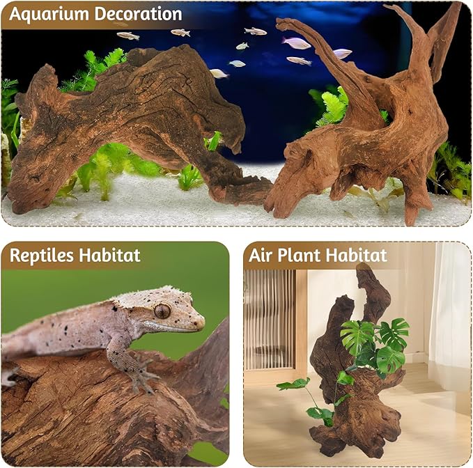 kathson Natural Large Aquarium Driftwood Decoration Branches Reptiles Terrarium Ornament Wood Fish Tank Habitat Decor Assorted Sizes Wood 2 PCS (15"-19")