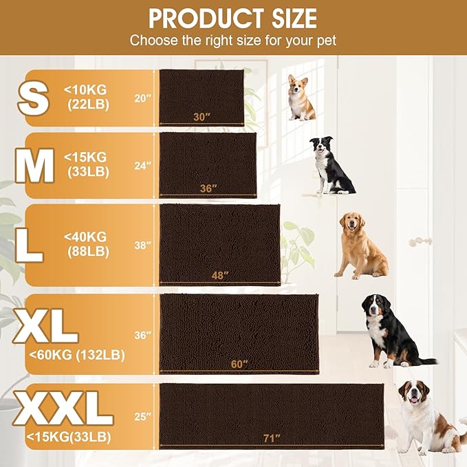 IM HOME 48" x 38" Brown Dog Door Mats for Muddy Paws, Chenille Absorbent Dog Mat, Non Slip Heavy Mud Mat for Dogs, Soft Pet Bed Mat for Entryway, Mud Paws, Inside Floor