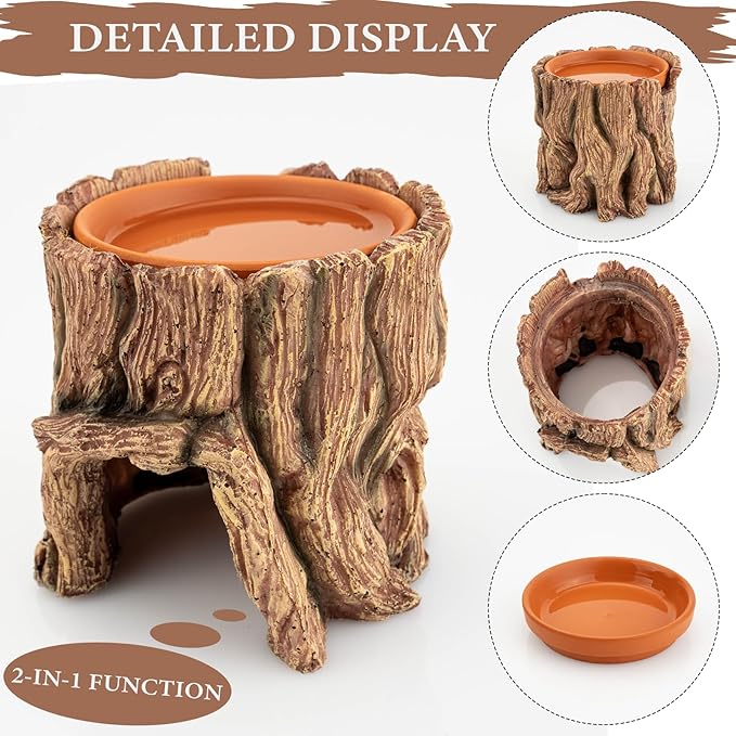 Reptile Hide Cave Resin – Moisture Keeping Reptile Shelter with Clay Water Basin for Leopard Gecko, Snake, Lizard, Amphibians – Humidifying Help Shedding & Natural Habitat Design,2in1
