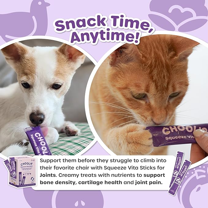 Grab & Go Squeeze Vita Stick Lickable Treats for Dogs & Cats. 49 Joint Support Sticks with Essential multivitamins. Soft and Tasty Paste for All Life Stages, Supporting Joints Health