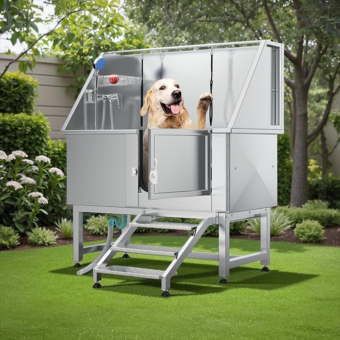 YITAHOME Professional Dog Bathtub 50in, Stainless Steel 304 Pet Grooming Station with Right Door & Floor Grate, Ideal for Large to Small Pets, Indoor & Outdoor Use