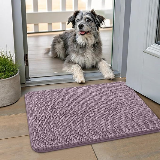 Smiry Dog Door Mat for Muddy Paws 24x16, Absorbs Moisture and Dirt Doormat, Non-Slip Washable Quick Dry Chenille Front Door Mat Indoor Entrance, Entryway Carpet for Inside Floor, Deep Plum