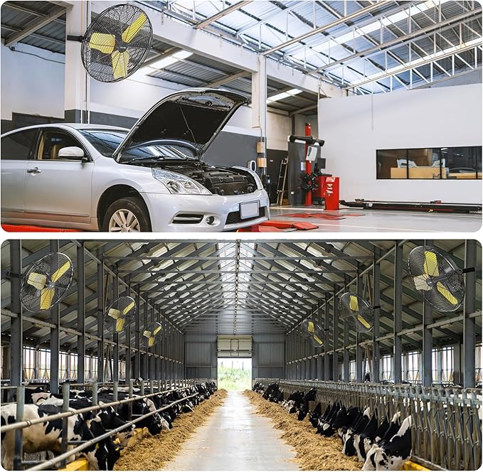 9200 CFM 24" Industrial Wall Mount Fans, High Velocity 2-Speed Professional Metal Fan with Sealed Motor, Heavy Duty Barn Wall Fan for Garage, Commercial, Warehouse, Greenhouse, UL Listed