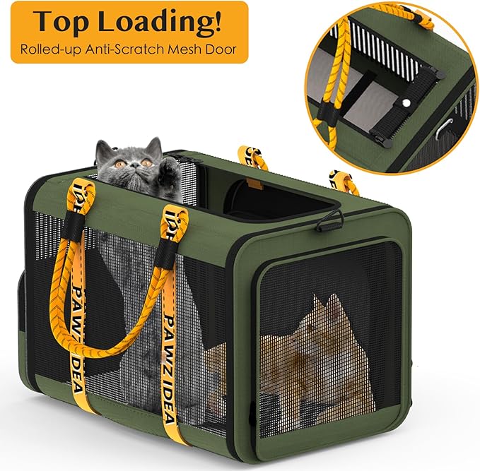 PAWZIDEA Expandable Pet Carrier with Wheels, 24x16x16in Large Cat Carrier for 2 Cats, Soft-Sided Dog Carriers for Small Medium Dog, Collapsible Rolling Travel Bag w/Telescopic Handle, XL Stroage Bag