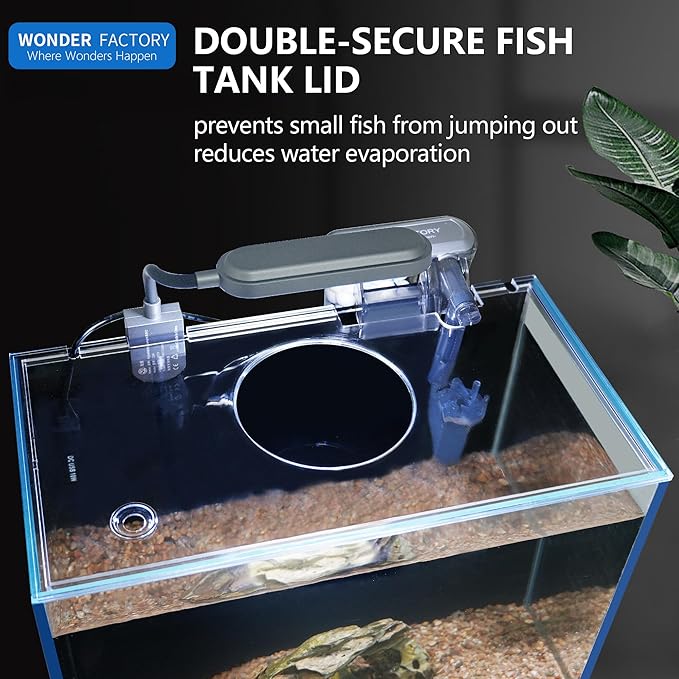 Small Aquarium Set Glass 2.6 Gallon Fish Tank, Starter Kit with Heater Self Cleaning System Efficiency Filter Bright Light Rocks Gravel Cleaning Tool, Leak-Proof Ultra-Clear Rimless Desktop Betta Tank