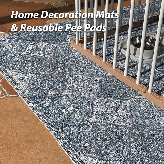 nunubaby Washable Pee Pads for Dogs, Stylish, Non-Slip and Leak-Proof Pee Pads. Reusable Potty Pads for Dogs for Crates and Floors.(Blue/Multi, 24" x48" )