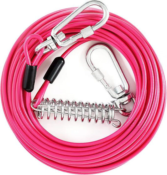 Heavy Duty Dog Tie Out Run Cable - 50 ft Long Leash with Durable Carabiner, Chew Proof for Large Dogs & Yard Use