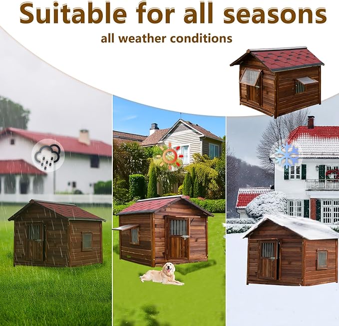 Big Dog House Outdoor, Dog Houses for Large Dogs Outside,Luxury Pet House Waterproof, Warm Dog Houses with Waterproof Roof for All Seasons, 3XL
