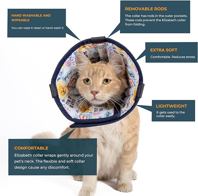 Cat Cone Collar – Colorful Cat Pattern - Lightweight Recovery Cone for Cats, Anti-Lick & Anti-Scratch, Vet Recommended, Elizabethan Collar (Colorful, XS [Neck Girth: 8.6"-12.2"])