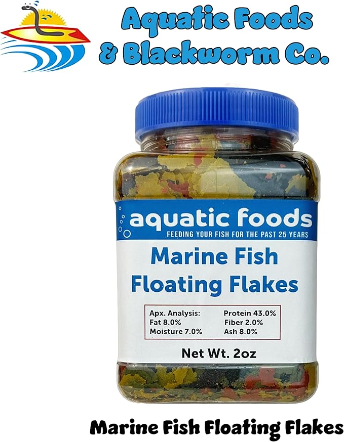 Aquatic Foods Inc. Marine Fish Flakes of Red & Green Algae, Seaweed for Tangs, Butterflies, Angelfish, Anthias, Clown Fish, Damsels Also Pellet Mix, Wafer Mix Included…AFI 2oz Jar