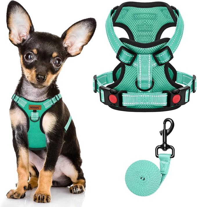 MIDOG No-Pull Dog Harness | Adjustable & Reflective Pet Harness Leash Set for Small Medium Large Dogs Walking, Training| No Choke, Front Clip, Soft Padded Vest with Easy Control Handle - Green, XS