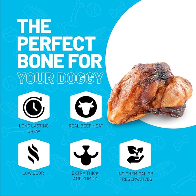 Sitka Farms Premium Smoked Beef Knee Caps - 12 Count - Natural Long Lasting Dog Treats - Low Fat High Protein Dog Bones