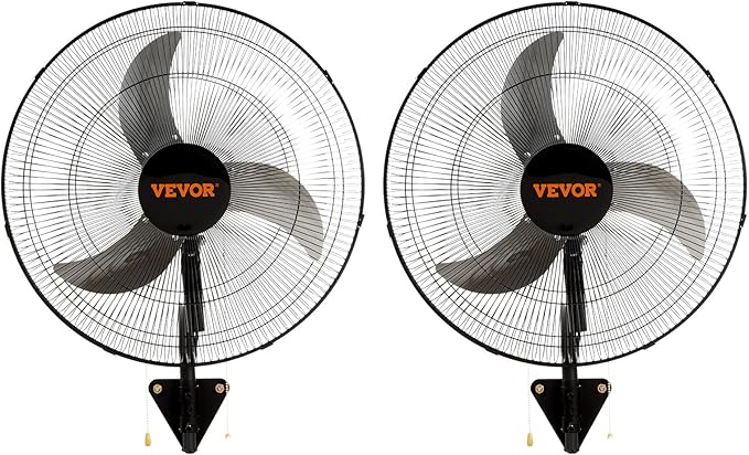 VEVOR Wall Mount Fan, 2 PCS 20 inch Oscillating, 3-speed High Velocity Max. 4000 CFM Industrial Wall Fan for Indoor, Commercial, Residential, Warehouse, Greenhouse, Workshop, Basement, Garage,Black