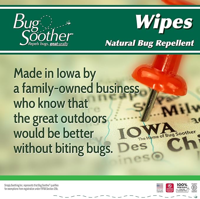 Bug Soother Wipes (100 ct) - Natural Insect, Gnat and Mosquito Repellent & Deterrent - 100% DEET-Free Safe Bug Wipes for Adults, Kids, & Pets - Made in USA