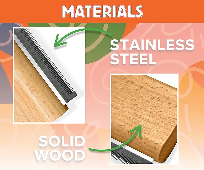 Jocomb Wooden Deshedding Brush for Dogs, Cats & Horses - Gentle Grooming Tool for Thick, Short & Wiry Coats - Dematting Pet Brush for Shedding Control & Comfort