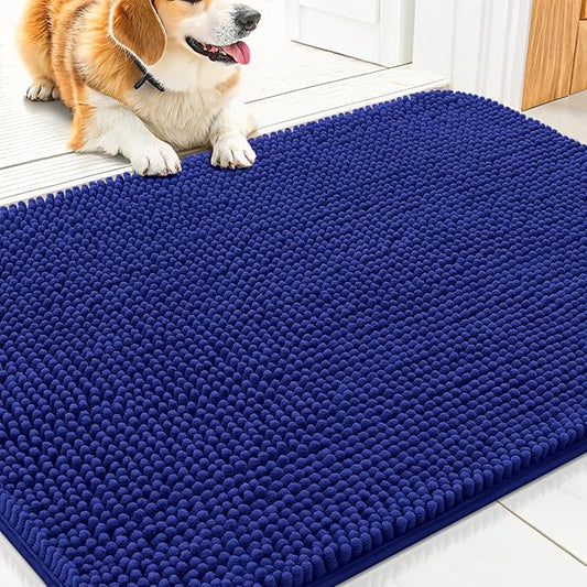 Smiry Dog Door Mat for Muddy Paws 30x20, Absorbs Moisture and Dirt Doormat, Non-Slip Washable Quick Dry Chenille Front Door Mat Indoor Entrance, Entryway Carpet for Inside Floor, Navy Blue
