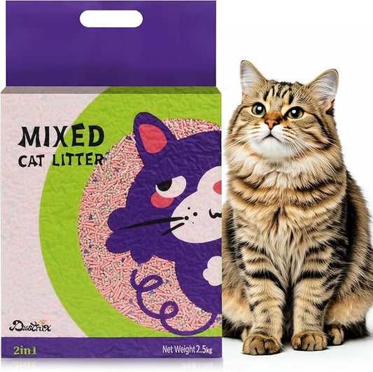 Mixed Cat Litter Fast Clumping,Ultra Absorbent,Natural Ingredients Litter,Water Dissolvable,Dust-Free,Low Tracking Bentonite Tofu Litter Odor Control(Peach, 16.5 Pounds)