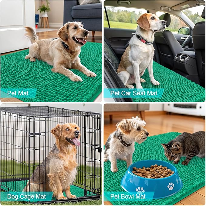 OLANLY Dog Door Mat for Muddy Paws 30x20, Absorbs Moisture and Dirt, Absorbent Non-Slip Washable Doormat, Quick Dry Chenille Mud Mat, Entry Indoor Entryway Carpet for Inside Floor, Emerald Green