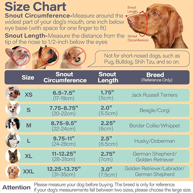 LUCKYPAW Dog Muzzle for Large Medium Small Dogs, Patented Mesh Muzzle to Prevent Biting Chewing Eating, Soft Mouth Guard with Front Opening Design for Drinking Panting (Black, XXL)