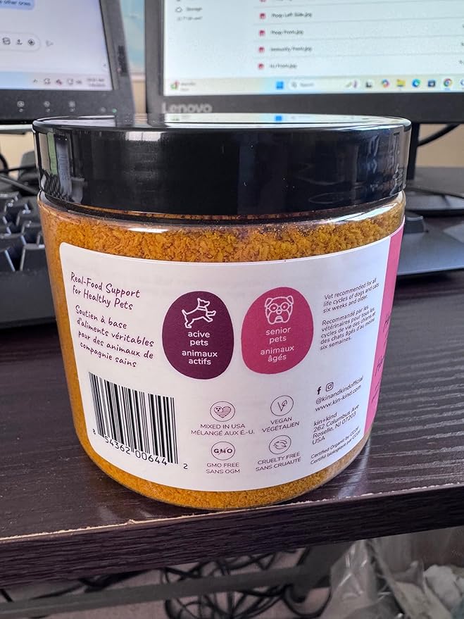 kin+kind Hip+Joint Supplement Dogs & Cats - Vet Formulated Natural Formula with Organic Turmeric, Black Pepper and Coconut- Made in USA - 8 oz (Large)