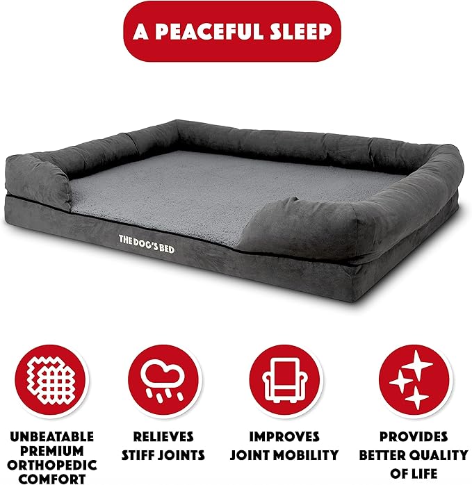 The Dog’s Bed Medium Support Memory Foam Dog Bed XXL Plush Grey 51.5x39, Pain Relief: Arthritis, Hip & Elbow Dysplasia, Supportive, Calming, Waterproof Washable Cover,Veterinary-Approved