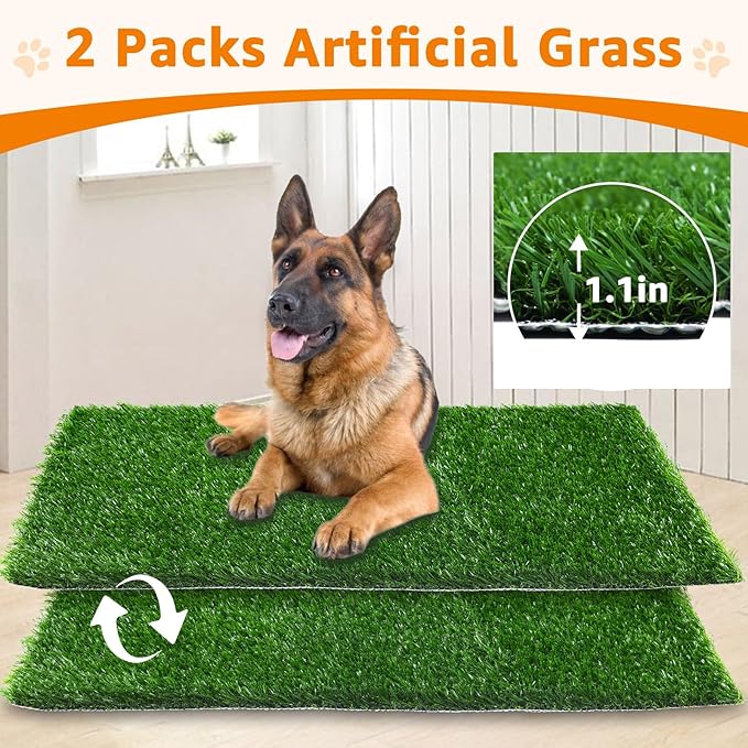 LOOBANI 41x26.8in Large Dog Grass Potty Tray - Dog Litter Box with 2-Pack Replacement Artificial Grass Puppy Training Pads - Potty Tray for Balcony Apartment Indoor Outdoor Use