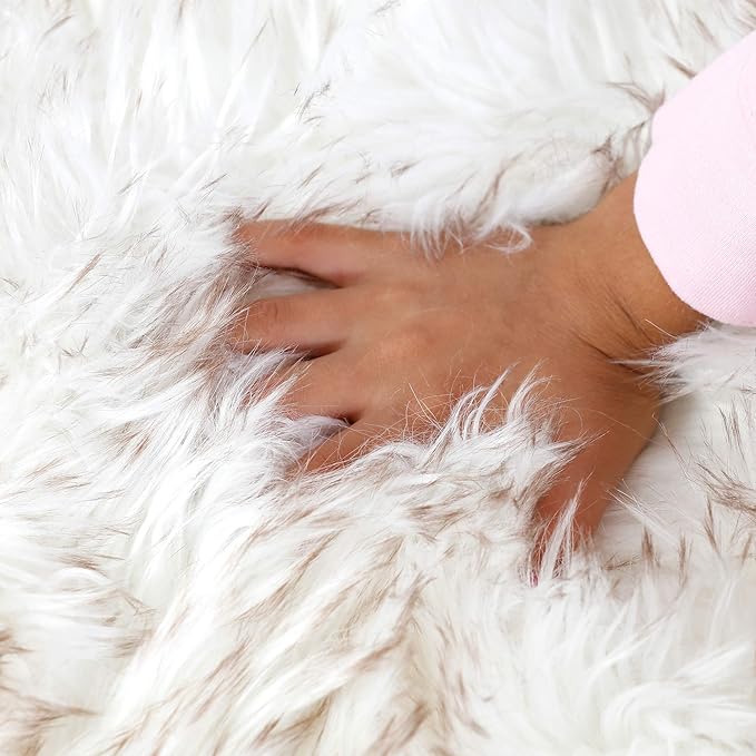 IHAPPYDOG Luxury Faux Fur Orthopedic Dog Bed, Memory Foam Dog Bed for Small, Medium, Large and XL Pets, Fluffy Pet Rug with Waterproof and Washable Cover (White w/Brown Tips, 40"x25")