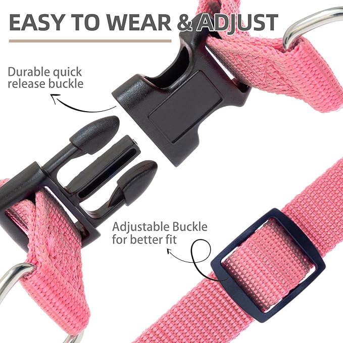 PUPTECK No Pull Dog Harness Soft Adjustable Basic Nylon Step in Puppy Vest Outdoor Walking with ID Tag and A-ir Tag Case, Fuchsia, S