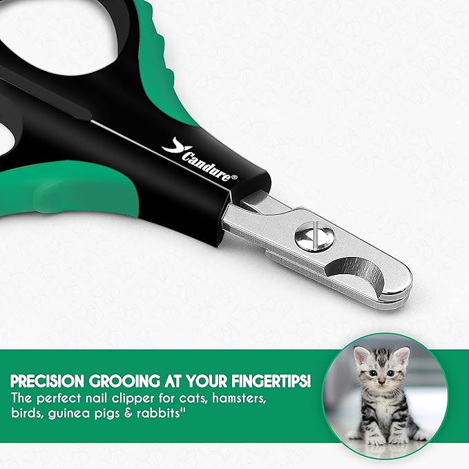 Candure Cat Nail Clippers for Cats, Rabbits, Hamsters, Birds - Stainless Steel Trimmer with Precise Angled Edges for Easy & Safe At-Home Grooming