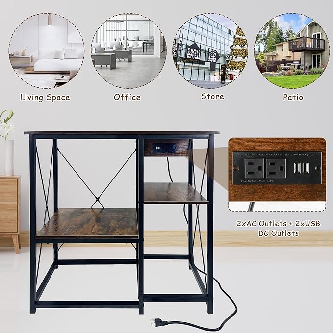 20-37 Gallon Fish Tank Stand with Power Outlet, 30.7"x13.8" Metal Frame Fish Stand, 3-Tier Wood Aquarium Stand, 400LBS Capacity Reptile Terrarium Stand