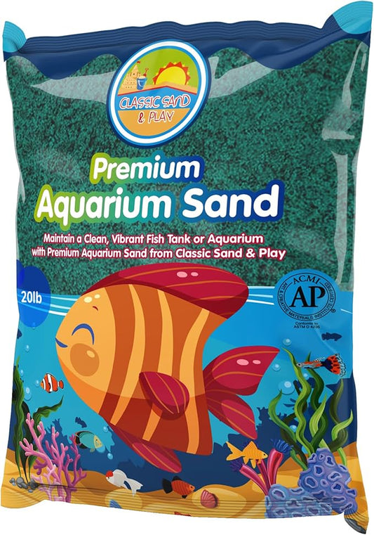 CLASSIC SAND & PLAY Natural Aquarium Sand for Freshwater and Saltwater Tanks, 20 lb. Bag, Improves Filter Life and Filtration Process, Pre-Washed Fine Sand, Green