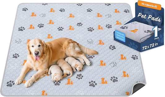 Washable Pee Pads for Dogs, 1 Pack Absorbent Reusable Training Dog Pads Pet Puppy Pads, Non-Slip Potty Pads for Whelping, Playpen, Crate, Bed, Orange, 72"x72"