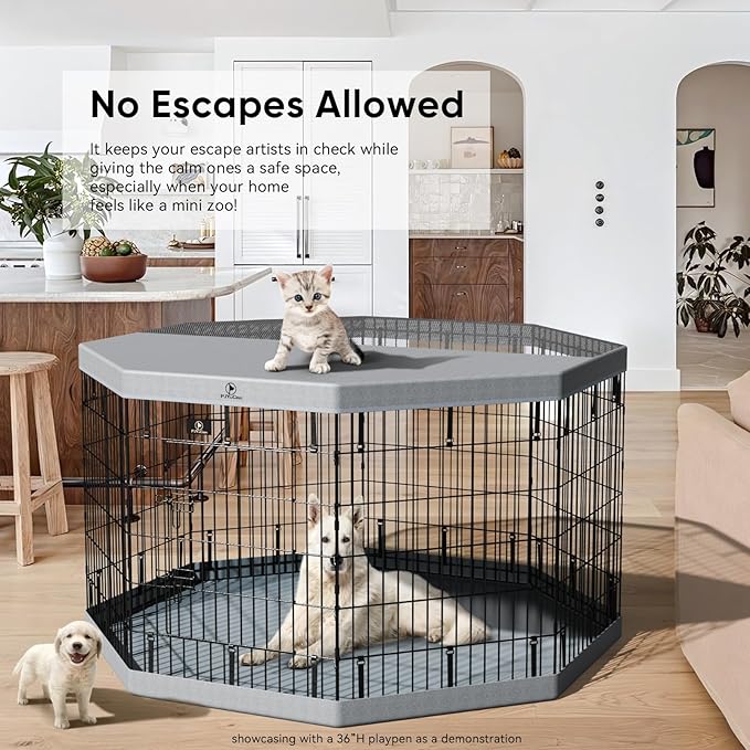 PJYuCien Dog Playpen, 8 Panels 30’’H Dog Pens Indoor with Bottom Pad, Metal Foldable Pet Puppy Exercise Fence Crate Kennel, Better for Small Animals,Grey