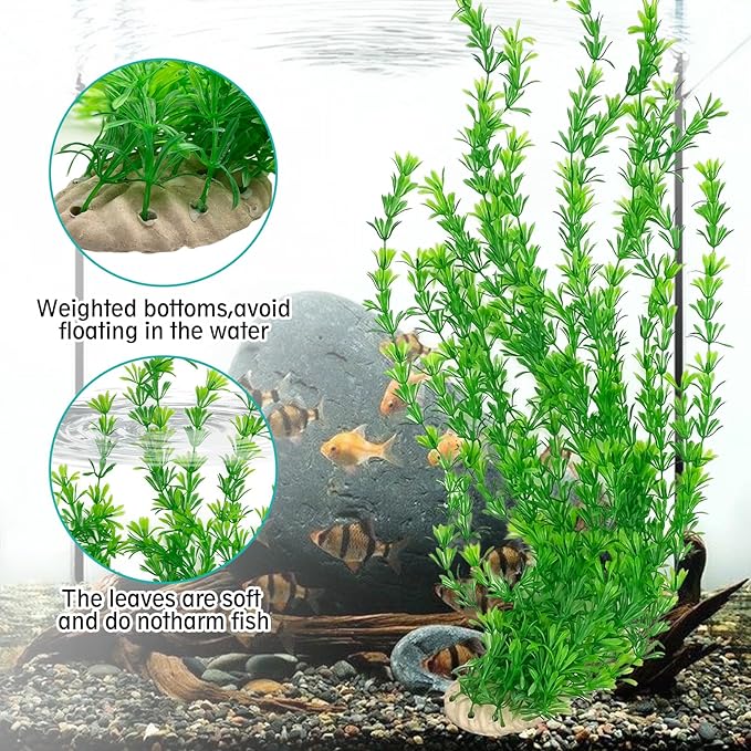 Hamiledyi 23" Tall Aquarium Plastic Plants - 2 Pack Soft Fish Tank Decor, Artificial Green Grass Cluster for Aquariums, Safe Bendable Underwater Plants（Green Style B）