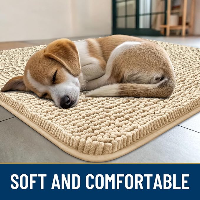Smiry Dog Door Mat for Muddy Paws 59x32, Absorbs Moisture and Dirt Doormat, Non-Slip Washable Quick Dry Chenille Front Door Mat Indoor Entrance, Entryway Carpet for Inside Floor, Beige