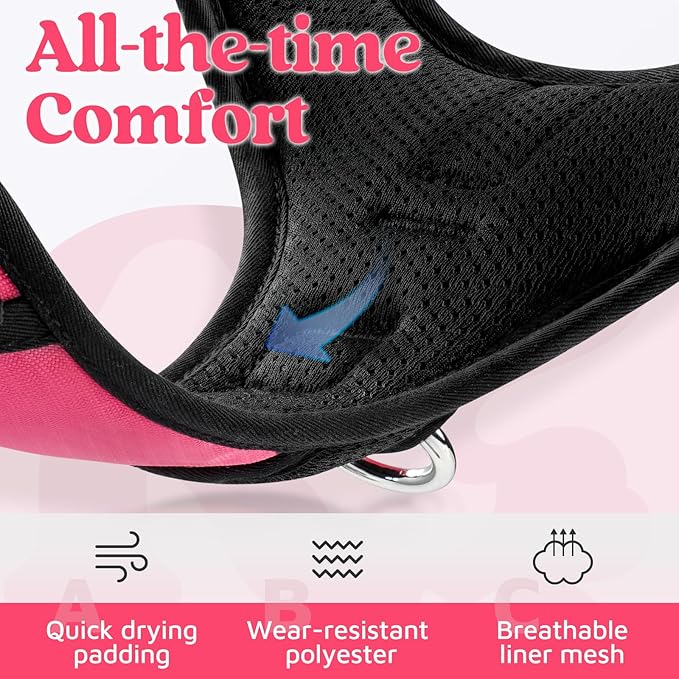 rabbitgoo Dog Harness Medium Sized, No Pull Dog Vest with 3 Buckles, Adjustable Soft Padded Pet Harness with Easy Control Handle and Reflective Strips, Pink, M