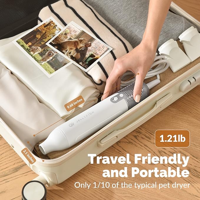 Jellyfish Dog Dryer for Pet Grooming,Handheld 1.21lb Lightweight Dog Hair Dryer 2 Speeds 4 Temp,Portable High Velocity Dog Blow Dryer for Trave Home