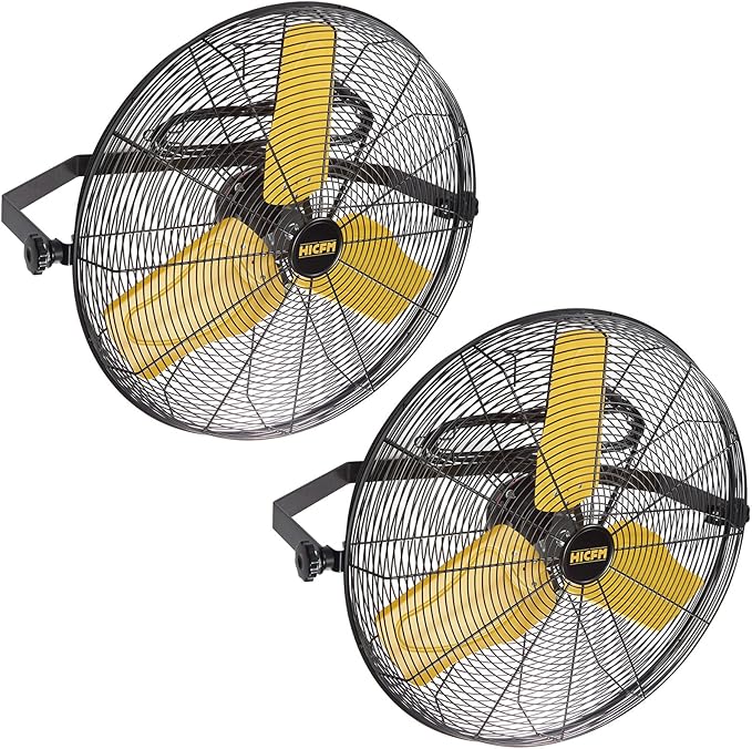 HiCFM 9100 CFM 24 inch Heavy Duty Industrial Wall Mounted Fan with TEAO Enclosure Motor, Permanent Lubricated Ball Bearing, 180 Degree Tilting, Safety Yellow Blade Wall Fan - UL Listed, 2 PACK