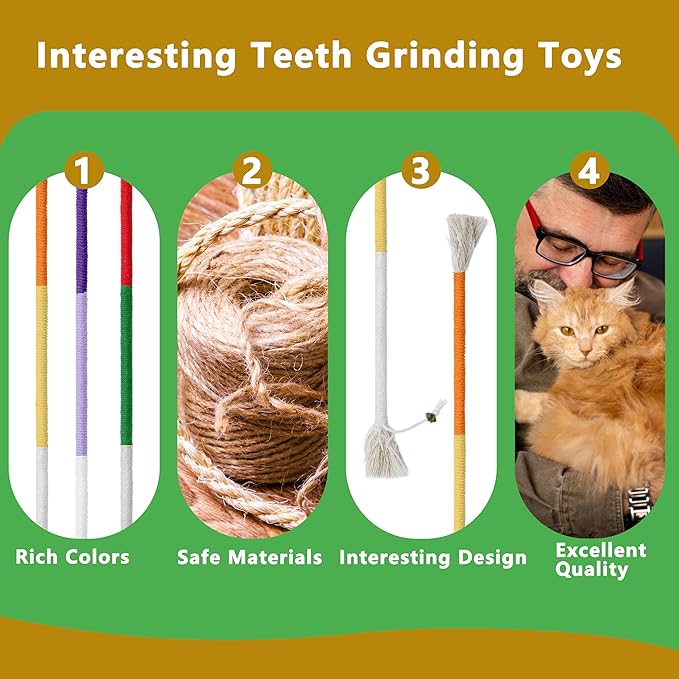 3pcs Safe Cat Rope Toy,Teeth Clean Toy for Cat, Cat Chew Toys for Indoor Cat,Kitten Interactive Toys