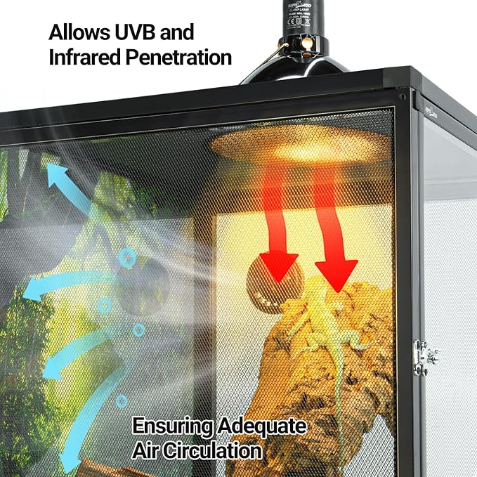 REPTI ZOO 18" x 18" x 36" Front Opening Chameleon Cage with 3-Sided Metal Mesh, 50 Gallon Screen Vertical Terrarium with Background Sticker, Tall Enclosure for Chameleon, Tree Frog, Arboreal Reptiles