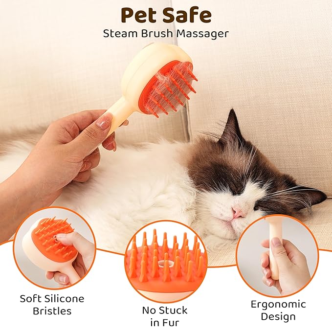 Steam Cat Brush, 6-in-1 Dog Brush Spritz Defur Comb, Steamy Skin Friendly Deshedding Grooming Tool, Suitable for Shedding & Haired Pets, Pet Supplies Accessories,Yellow
