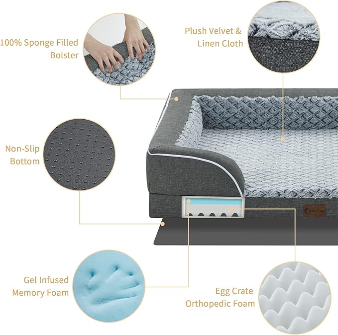 Orthopedic Waterproof Dogs Bed for Extra Large Dogs, Memory Foam XL Dog Beds with Sides, Egg-Crate Foam and Non-Slip Bottom Jumbo Dog Couch Bed with Washable Removable Cover(Jumbo,Dark Grey)