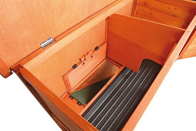 TRIXIE natura Outdoor Rabbit Hutch with Run - 2-Story Rabbit Cage with Non-Slip Ramp - Medium Elevated Small Animal House with Secure Playpen, Hinged Roof & Pull-Out Tray - in Brown