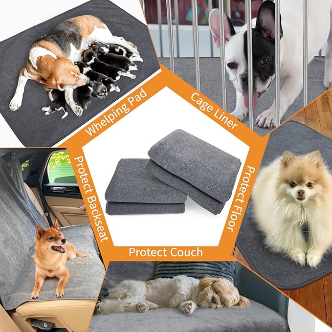 Washable Pee Pads for Dogs, 60x60 Reusable Whelping Pads, Absorb Dog Mats Non-Slip Puppy Training Pads for Whelping, Potty, Training, Playpen, Crate