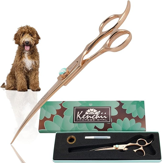Kenchii Rose Dog Grooming Scissors, 7 Inch Curved Shears, Dog Scissors for Grooming, Ergonomic Design for Comfort and Precision, Heavy Duty, Durable and Sharp