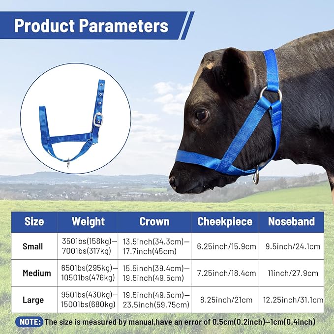 XUANNIAO Easily Adjustable Figure 8 Cow Halter, Double-Ply Premium Livestock Cattle Halters, Colorful Cow Utility Calf Halter with Leading Rope for Miniature Horse Donkey Goat Foal (Small, Black)
